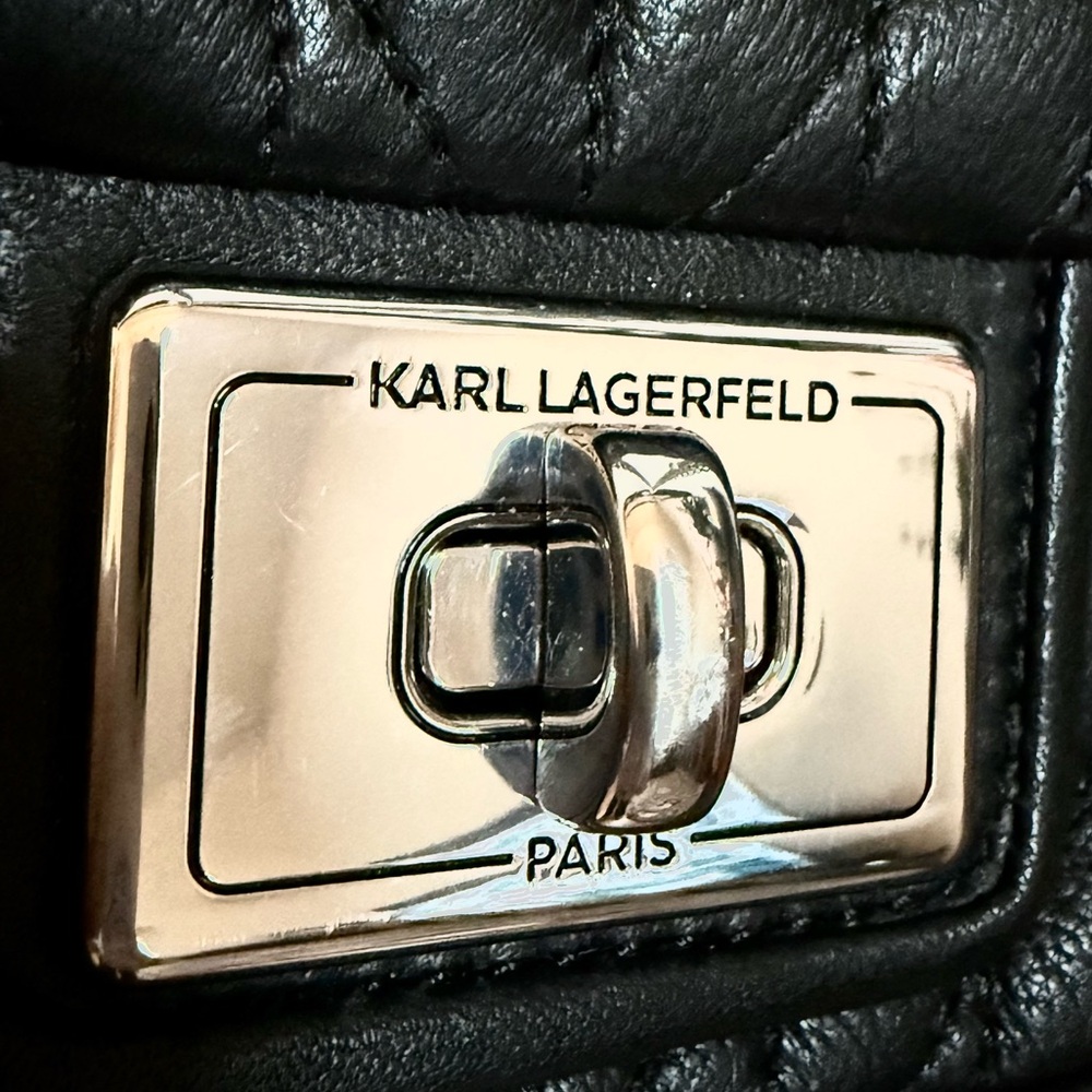 Karl Lagerfeld Micro Mini purse bag Black Quilted Leather & CHUNKY Silver Chain - Picture 3 of 17
